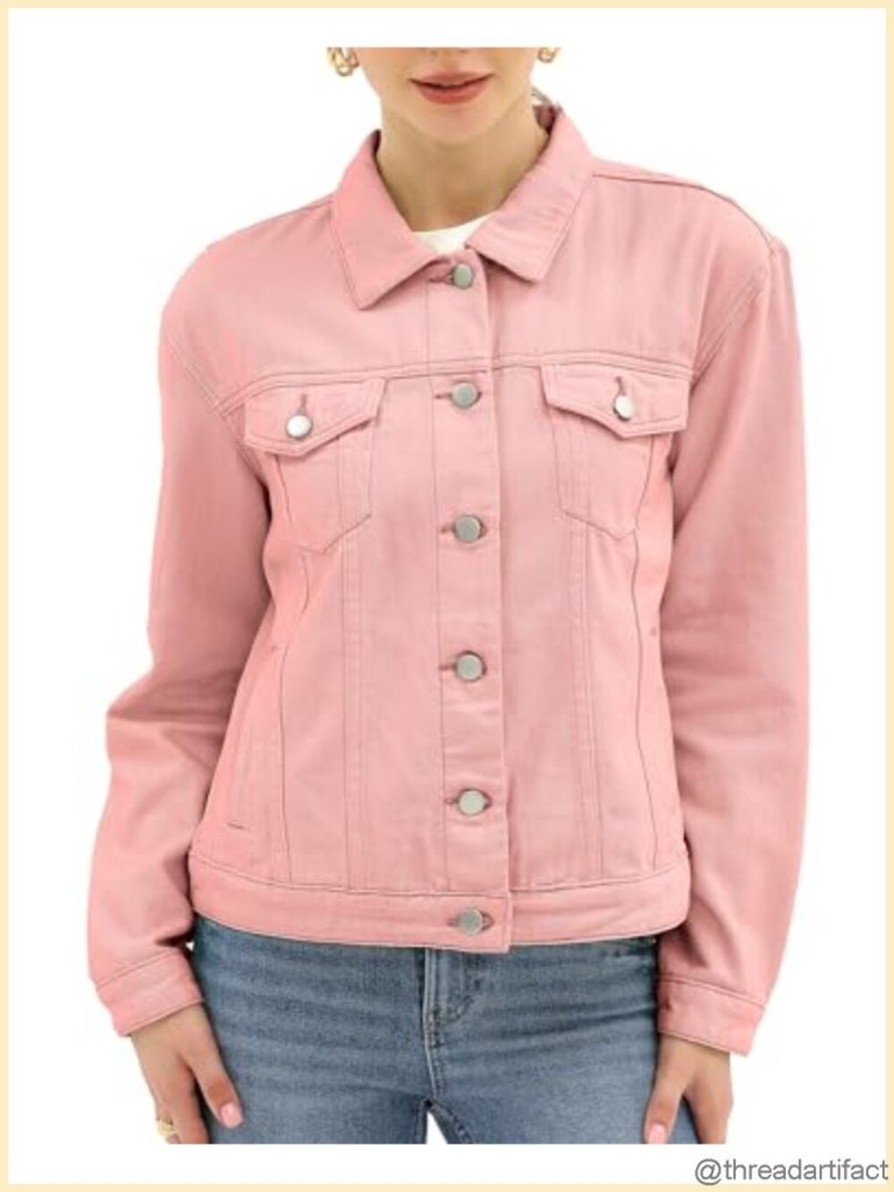 Women's Stretch Denim Jean Jacket Button Down Long Sleeve Regular Fit